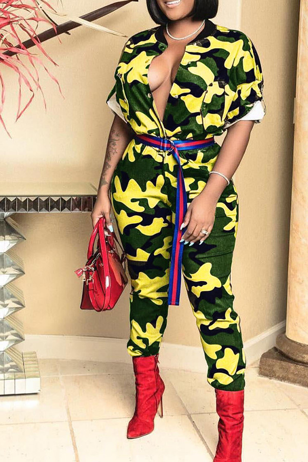 

Lovely Casual Camouflage Printed Yellow One-piece Jumpsuit