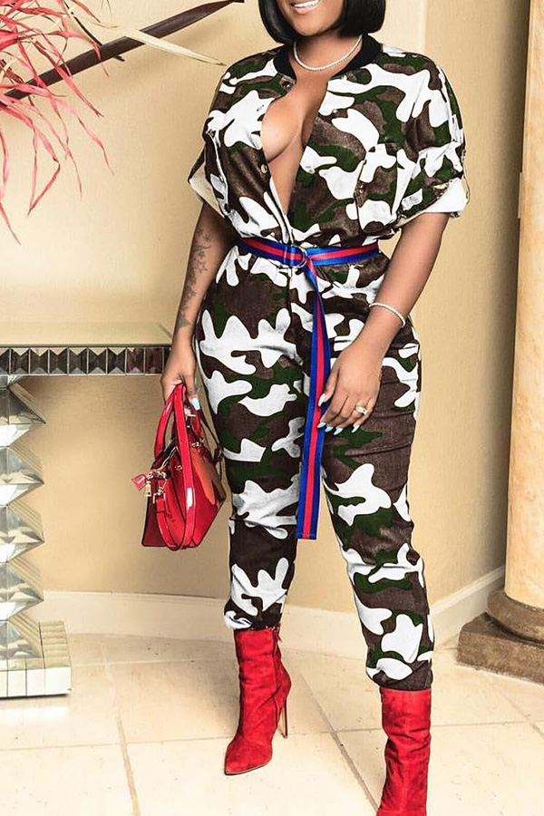 

Lovely Casual Camouflage Printed White One-piece Jumpsuit