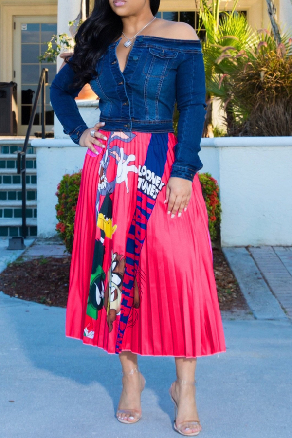 

Lovely Casual Cartoon Printed Rose Red Skirt