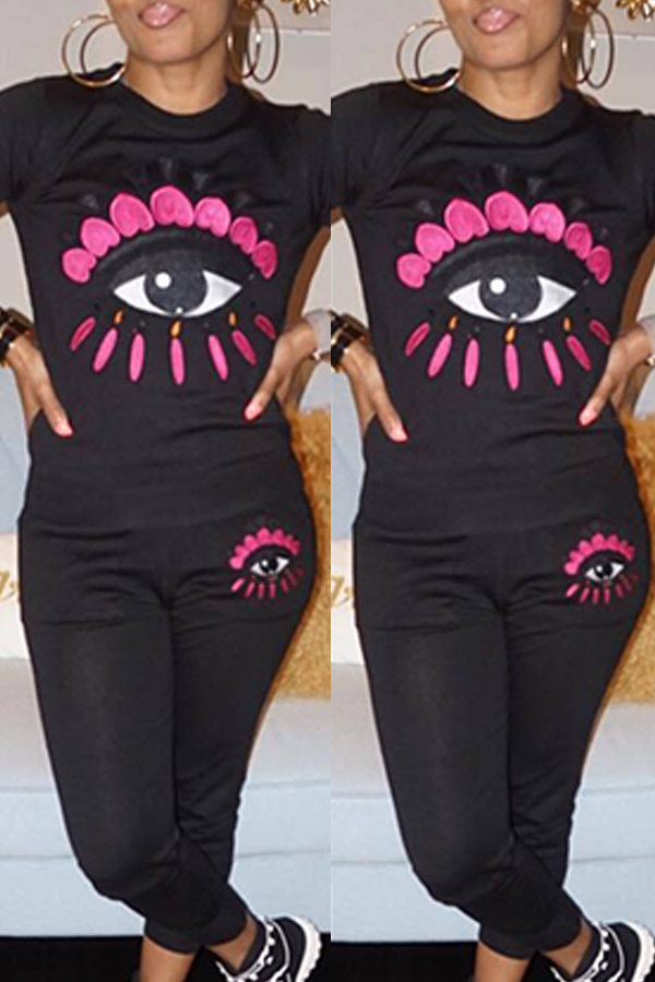 

Lovely Casual Printed Black Two-piece Pants Set