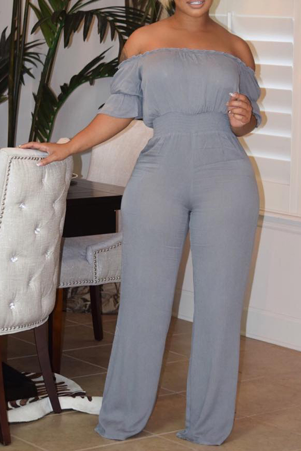

Lovely Casual Dew Shoulder Grey One-piece Jumpsuit