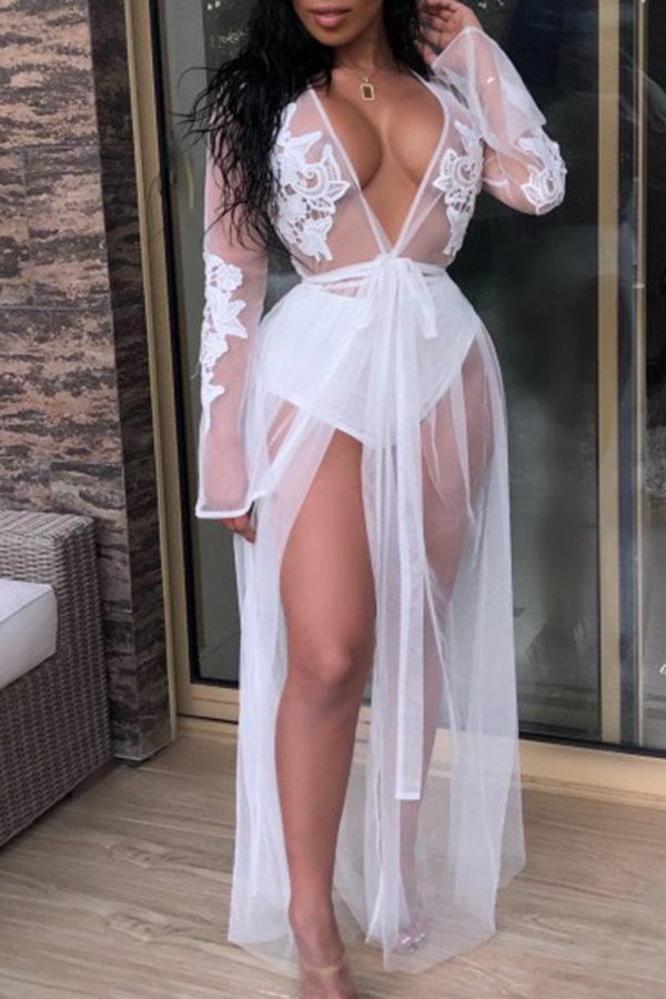 

Lovely Sexy See-through White Ankle Length Dress (Without Underwear)