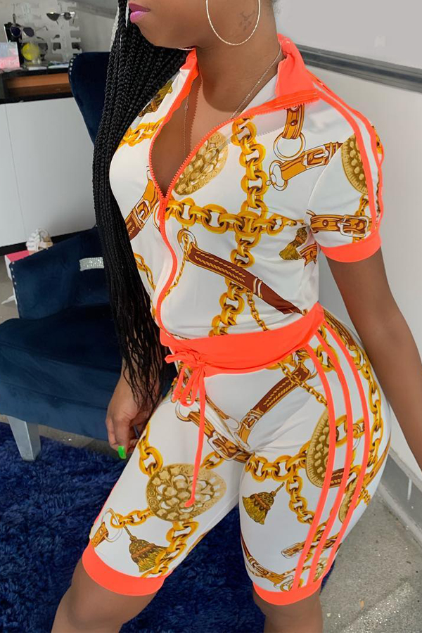 

Lovely Work Turndown Collar Printed Two-piece Shorts Set