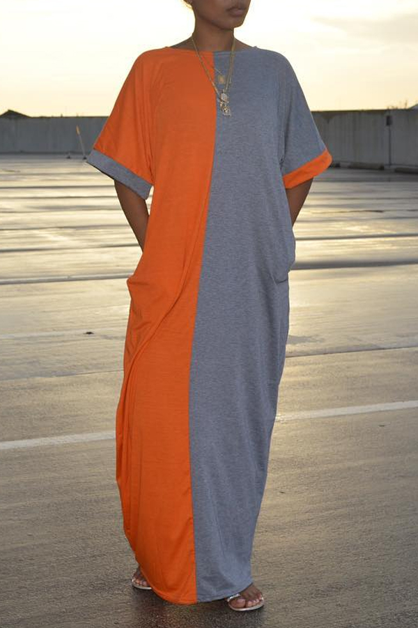 

Lovely Casual Patchwork Orange Ankle Length Dress