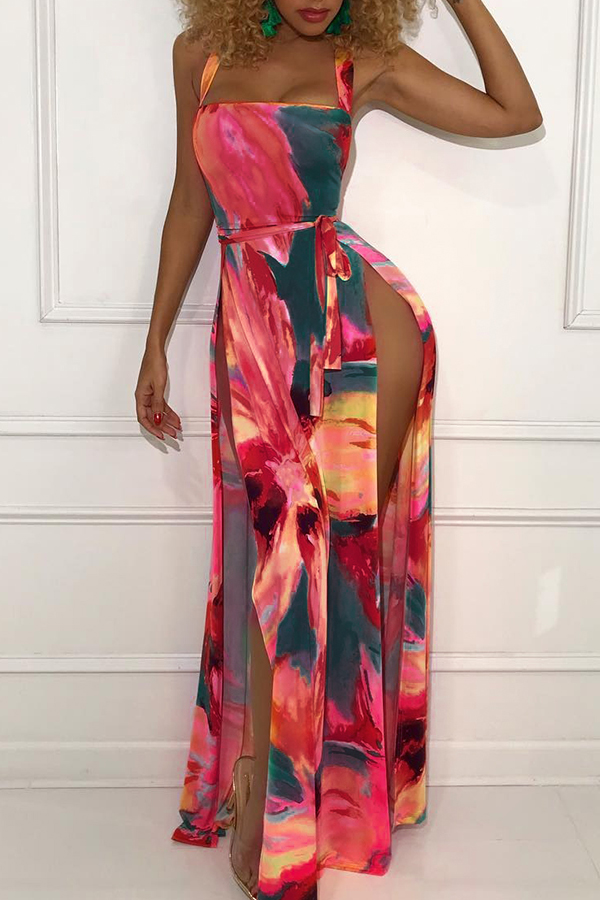 

Lovely Sweet Printed High Split Ankle Length Dress