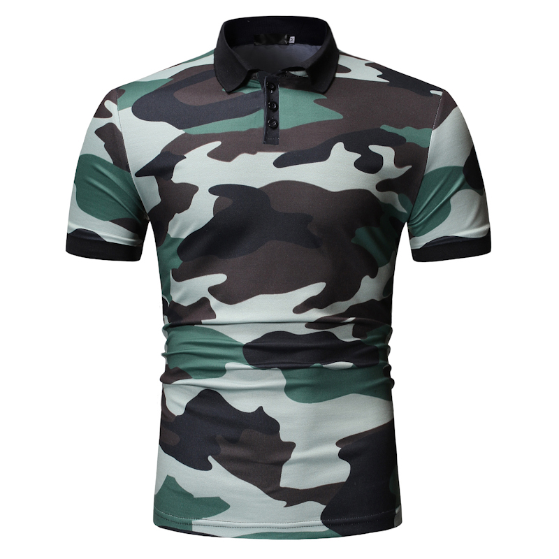 Lovely Casual Camouflage Printed Army Green Polo Shirt