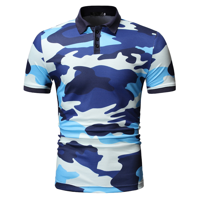 

Lovely Casual Camouflage Printed Blue Polo Shirt