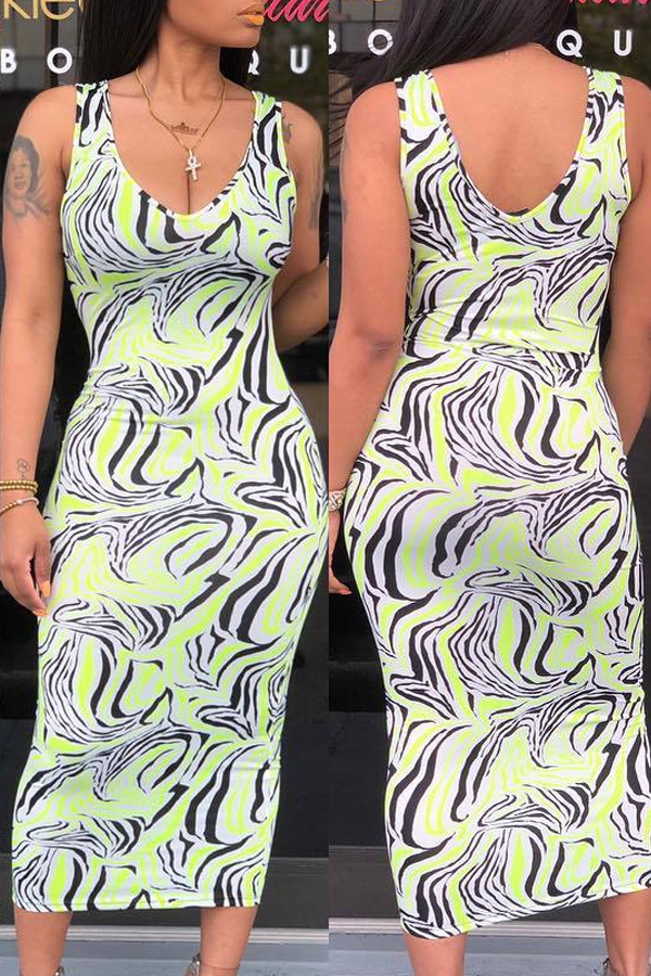 

Lovely Casual Tank Sleeveless Printed Green Dress