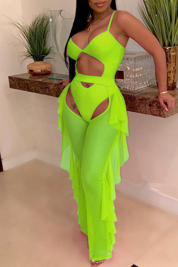 

Lovely Sexy Hollow-out Green Two-piece Pants Set