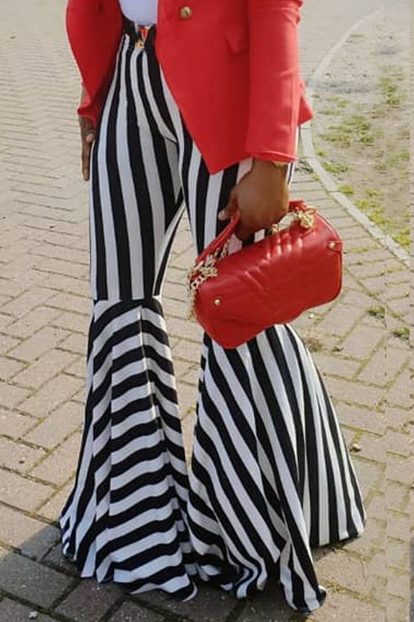 

Lovely Fashion High Elastic Striped Black-white Pants
