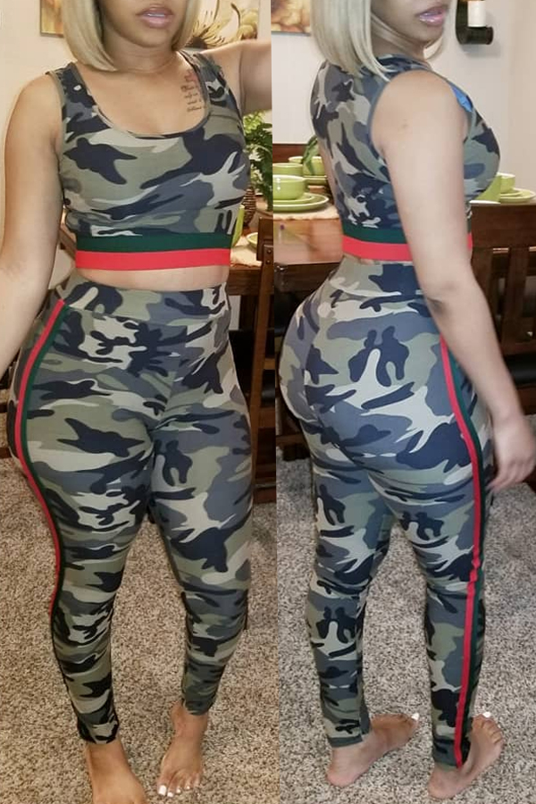 

Lovely Casual Camouflage Printed Grey Two-piece Pants Set