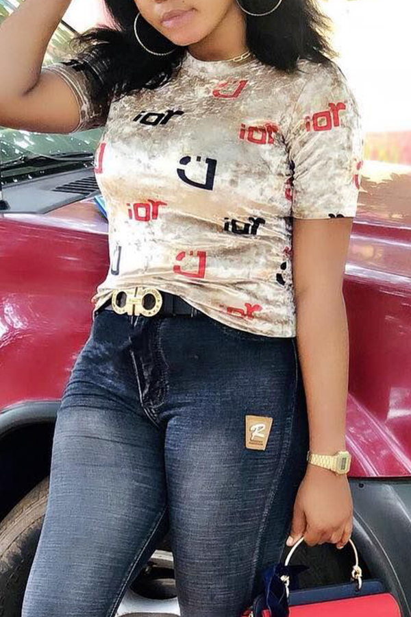 

Lovely Casual Letter Printed Rice White T-shirt