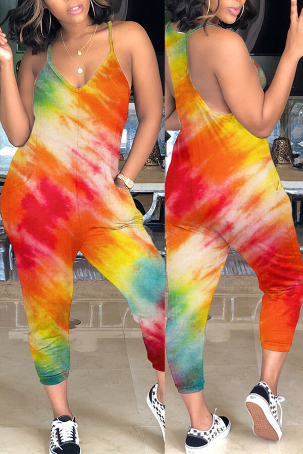 

Lovely Casual Tie-dye Red Loose One-piece Jumpsuit