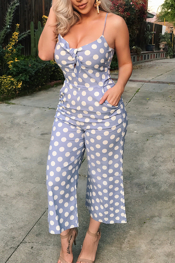 

Lovely Sweet Dot Printed Blue One-piece Jumpsuit(With Elastic)