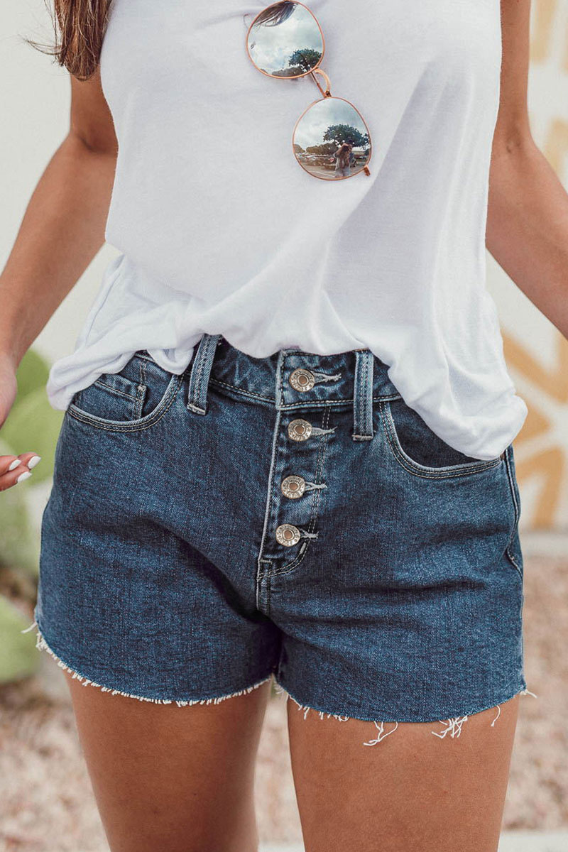 

LW Buttons Design Dark Blue Denim Shorts