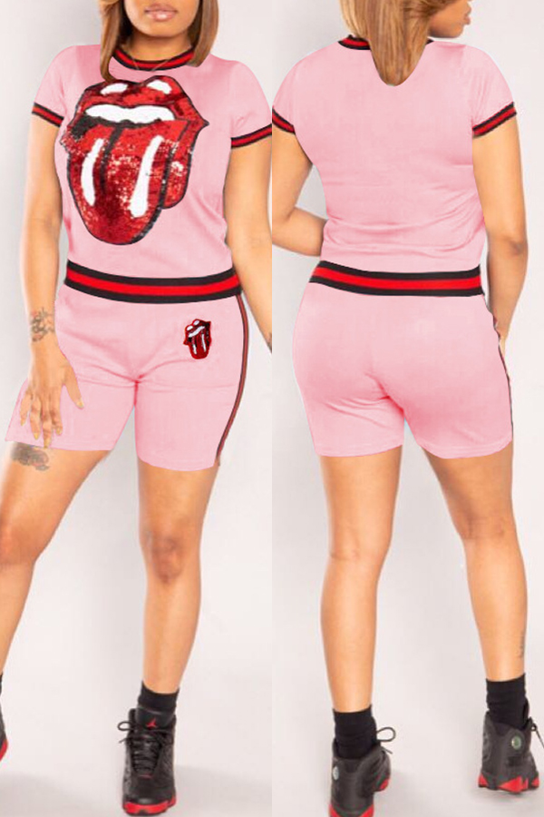 

Lovely Casual Printed Pink Two-piece Shorts Set