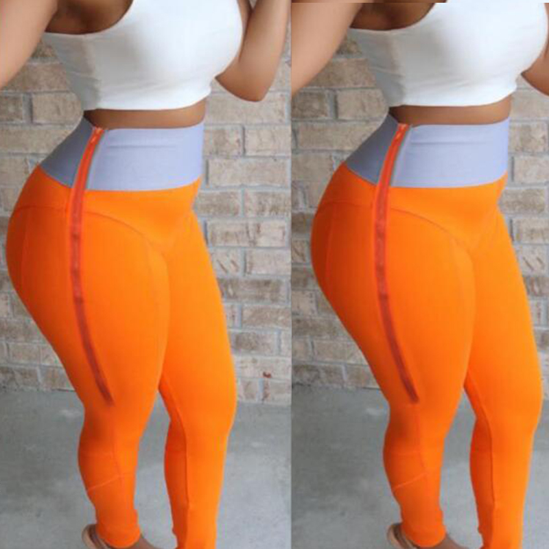 

Lovely Casual High Waist Zipper Design Orange Pants