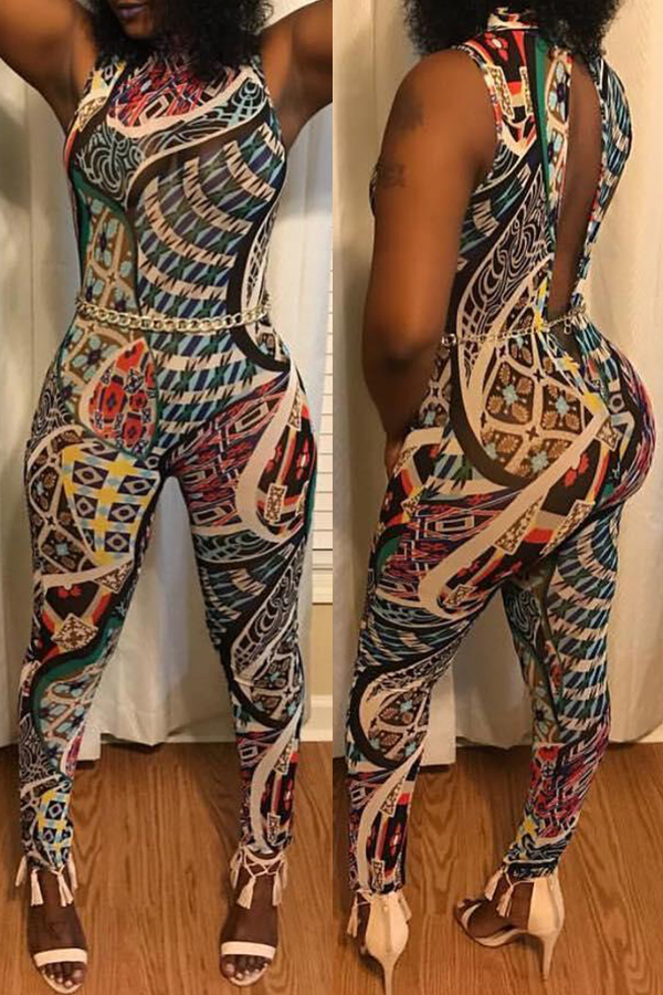 

Lovely Stylish Printed Backless One-piece Jumpsuit