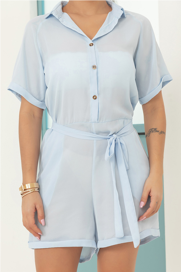 

Lovely Stylish See-though Blue One-piece Romper(Nonelastic)