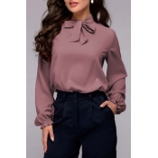 Lovely Casual Bow-Tie Dusty Pink Blouses