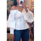 Lovely Leisure Lantern Sleeve White Blouses