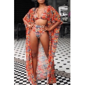 Lovely Secy Geometric Printed Red Two-piece Swimwe