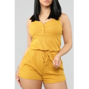 Lovely Casual Yellow One-piece Rompers(With Elasti