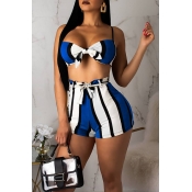 Lovely Sexy Striped Knot Design Blue Two-piece Swi
