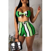 Lovely Sexy Striped Knot Design Green Two-piece Sw
