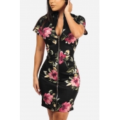 Lovely Women’s Floral Printed Mini Dress(With Elas
