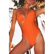 Lovely Hollow-out Orange One-piece Swimwear