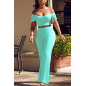 Lovely Off The Shoulder Light Blue One-piece Jumps