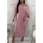 Lovely One Shoulder Pink Ankle Length Dress(With E