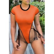 Lovely Orange Lace-up Two-piece Swimwear