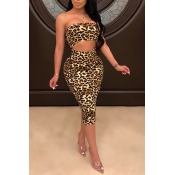 Lovely Sexy Backless Leopard Printed Knee Length D