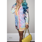 Lovely Work Turndown Collar Printed Mini Dress