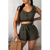Lovely Work Striped Black Two-piece Shorts Set
