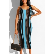 Lovely Casual Striped Backless Mid Calf Dress