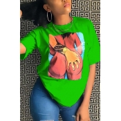 Lovely Casual Printed Green T-shirt