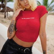 Lovely Leisure Letter Printed Red T-shirt