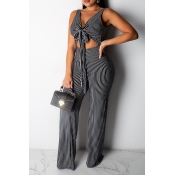 Lovely Trendy V-shaped Backless Striped Black One-