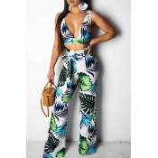 Lovely Sexy Deep V Neck Printed Green Two-piece Pa