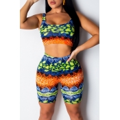 Lovely Casual Printed Patchwork Two-piece Shorts S