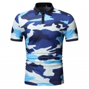 Lovely Casual Camouflage Printed Blue Polo Shirt