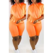 Lovely Casual Hooded Collar Orange Two-piece Short