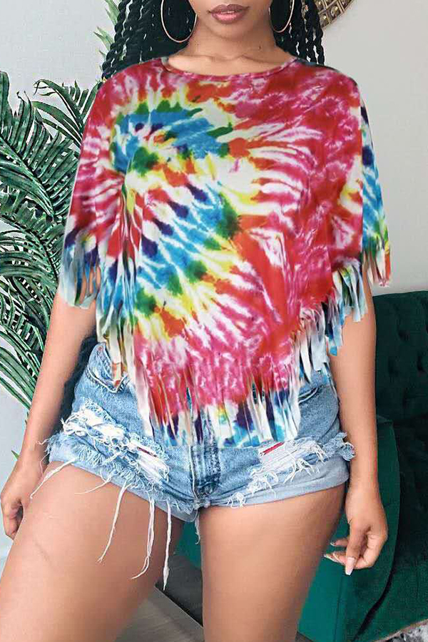 

Lovely Leisure Printed Tassel Design T-shirt
