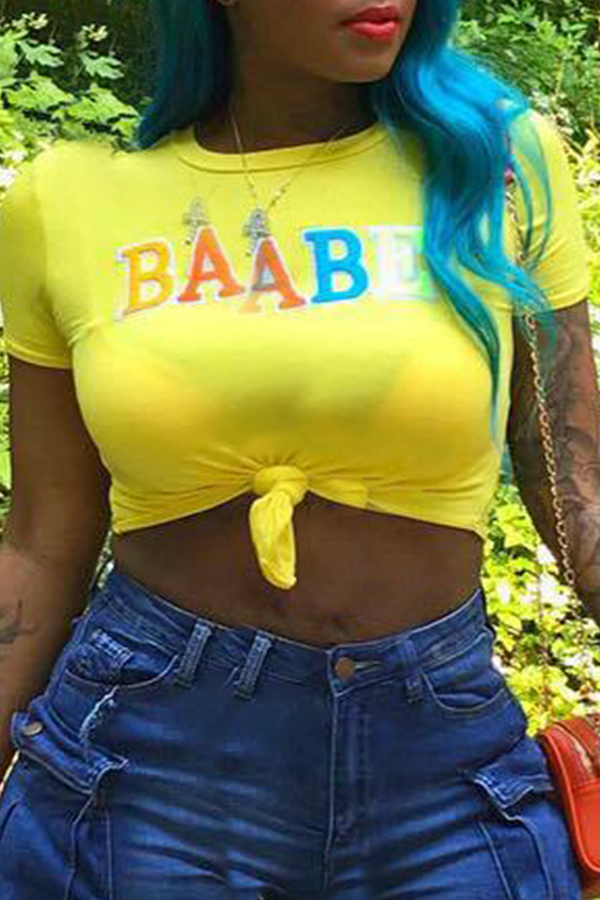 

Lovely Casual Letter Printed Yellow T-shirt