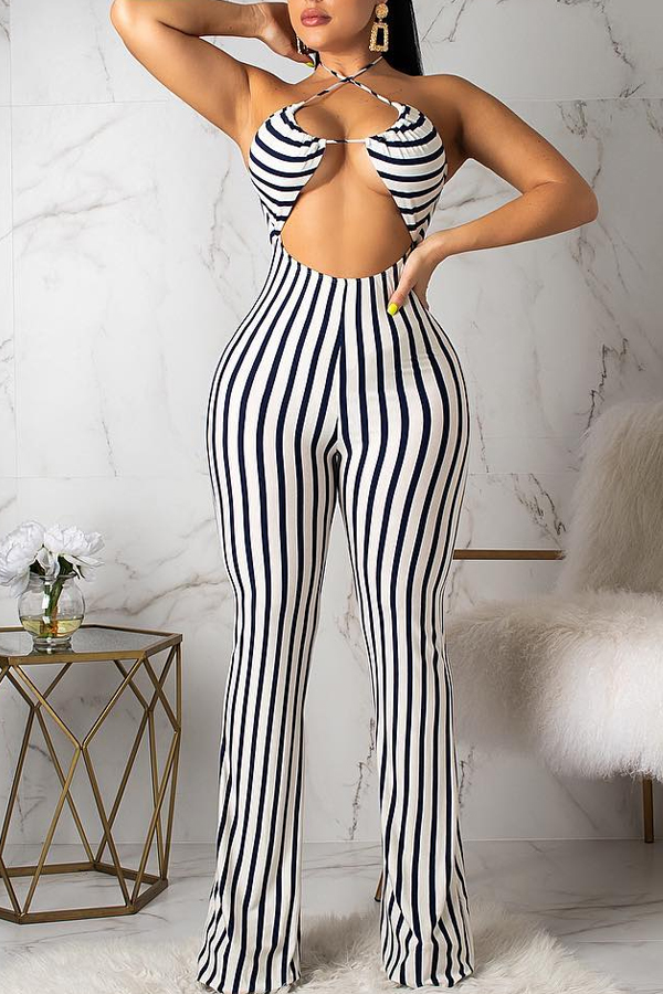 

Lovely Bohemian Sexy Striped White One-piece Jumpsuit