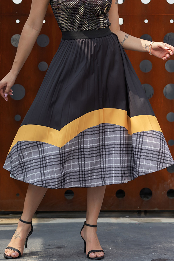 

Lovely Stylish Striped Printed Patchwork Yellow Ankle Length A Line Skirt