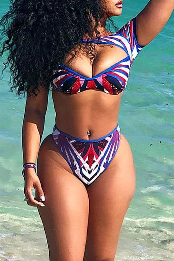 

Lovely Sexy Hollow-out Blue Two-piece Swimwear